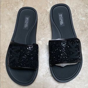 NWT Michael Kors black glitter slides size 6